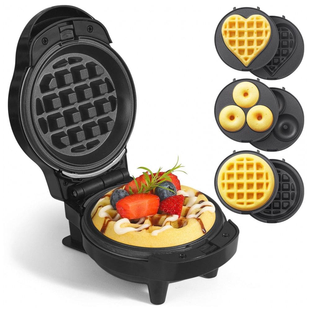 Mini Waffles Maker com 6 Placas Removíveis, 3 em 1 Pequeno Fabricante de Waffle Mini Waffle, Waffle em Forma de Coração, Donut, UVFAST