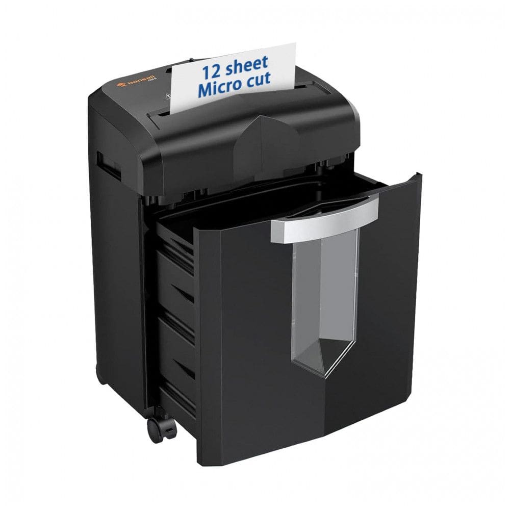 Triturador de Papel Bonsaii 12 Folhas Corte Micro 60 Minutos Contínuos para Casa/Escritório 16 litros Preta