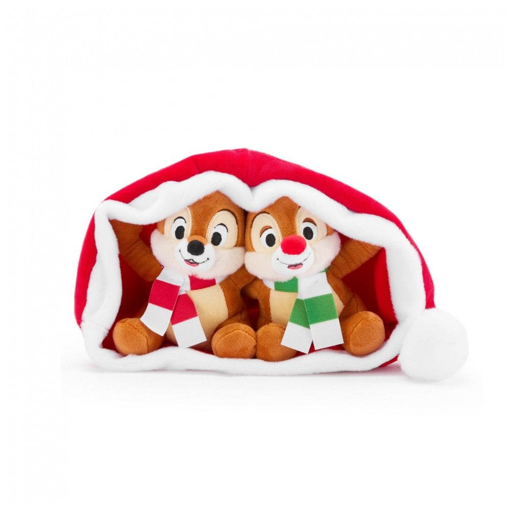 Conjunto Pelúcia Chip `n Dale Disney Store Natal 2025, 5 Polegadas, Dupla em Chapéu de Papai Noel, Com Detalhes Bordados
