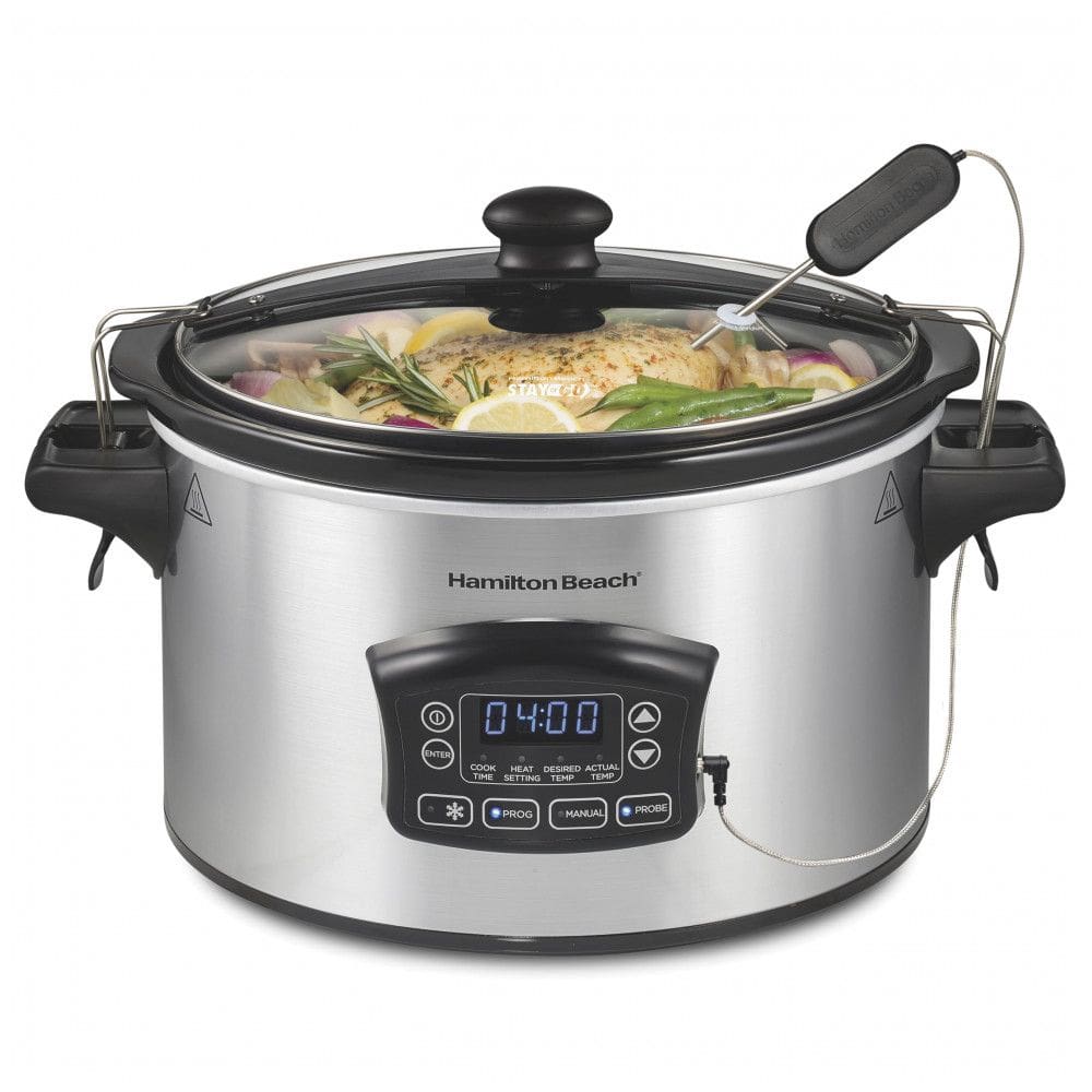 Panela Elétrica de Cozimento Lento Programável Digital Portátil Hamilton Beach 5,68 litros Set Forget com Trava de Tampa