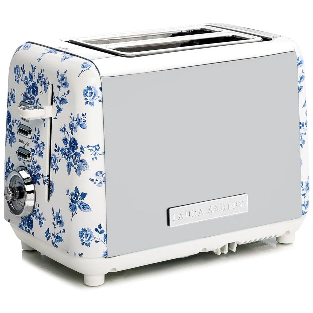Torradeira 2 Fatias em Aço Inox Laura Ashley Rosa China com estampa floral, Slots Largos, 7 Níveis, Funções Descongelar, Reaquecer