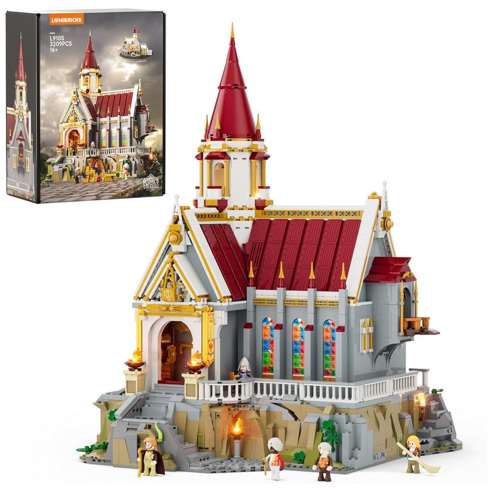 Conjunto de blocos de montar Lumibricks Medieval King’s Castle Treasury castelo tesouraria medieval com iluminação LED, 3209 peças