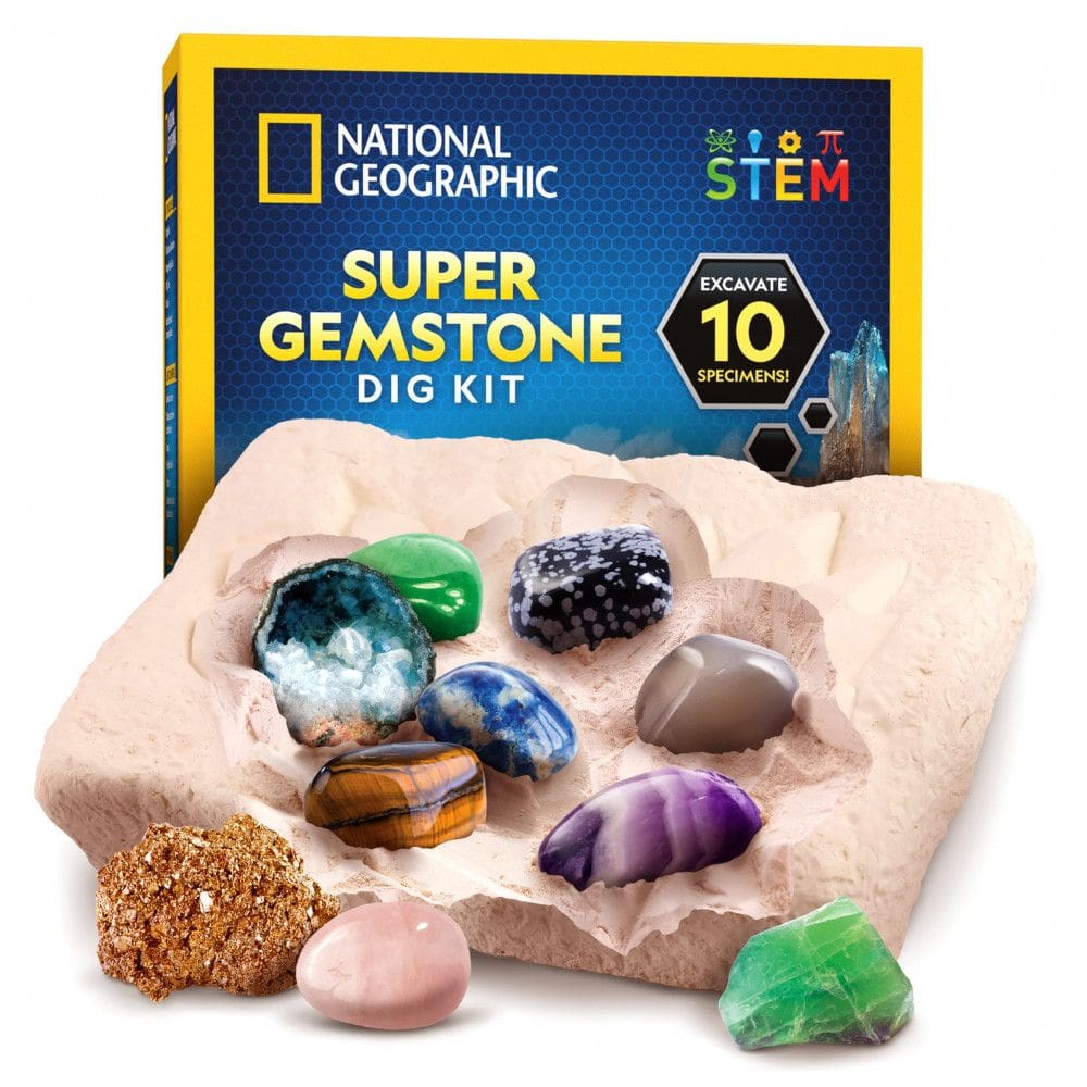 Kit Super Escavação de Gemas – 10 Gemas Reais, Kit STEM de Geologia para Crianças, Presente Educativo, National Geographic