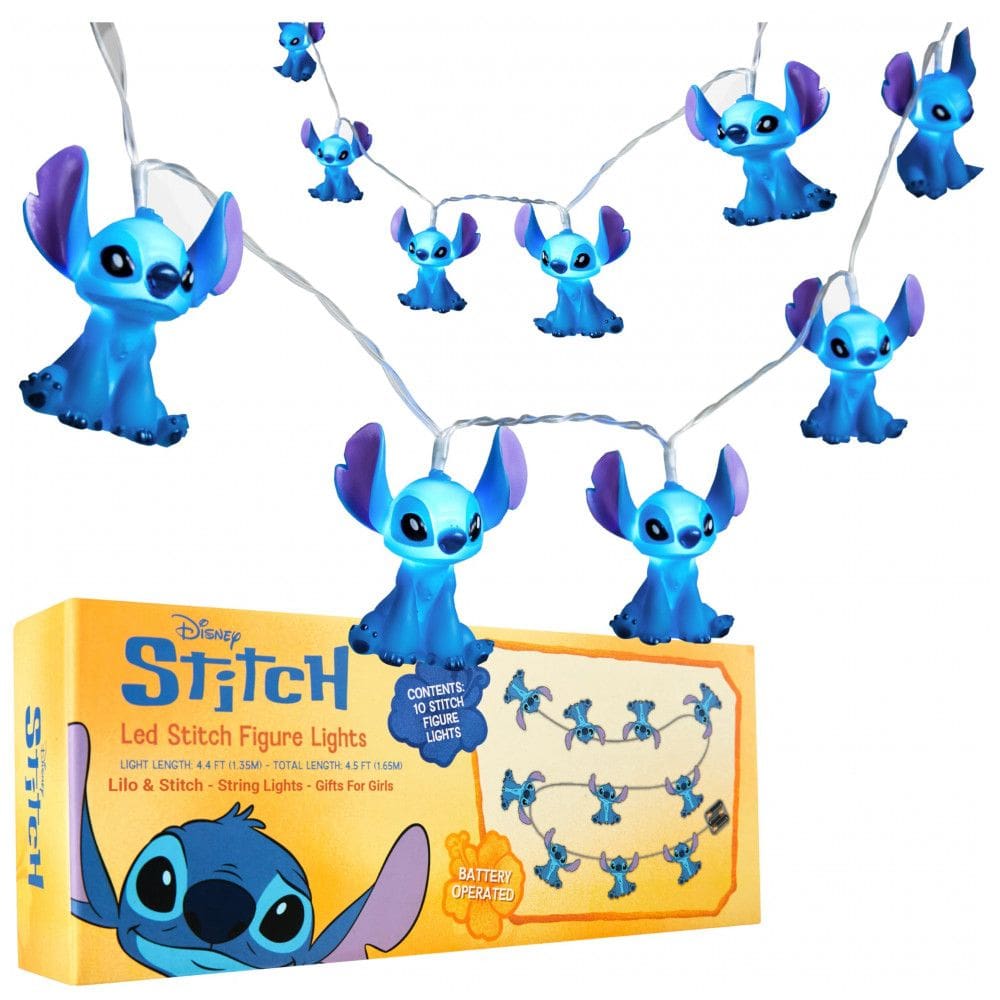 Luzes de corda LED Disney Stitch com 10 unidades, decoração interna, luz branca, pilhas AA (não inclusas)