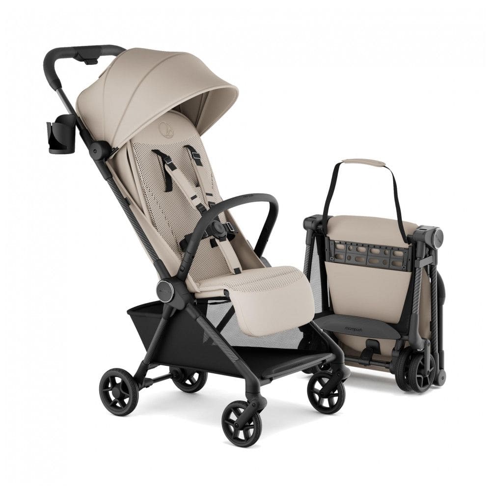 Carrinho de Bebê Mompush Nexis Carbono Khaki - Ultraleve 6,3 kg, Dobrável Automático 1s, Reclinação Total, Capota UPF 50+, JPMA
