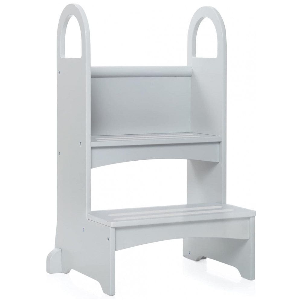 Banqueta Dois Degraus Guidecraft High-Rise Step-Up Cinza Madeira Bétula com Pegadores e Degraus Antiderrapantes
