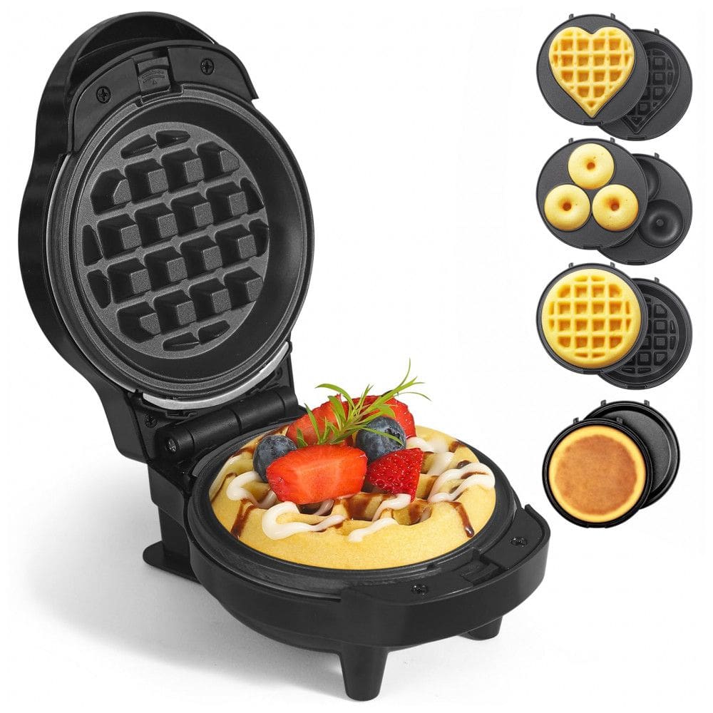 Mini Waffles Maker com 8 Placas Removíveis, 4 em 1 Mini Waffle Maker, Coração, Panqueca, Donut, Ferro de Waffle Antiaderente,UVFAST
