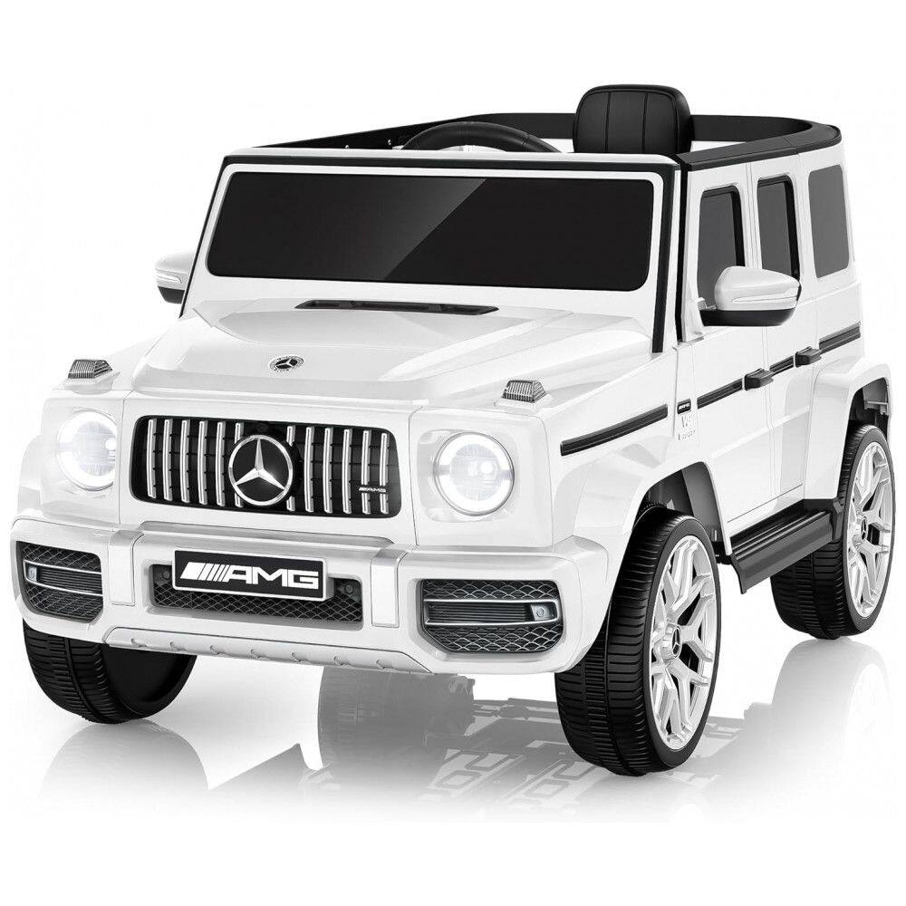 Carro Elétrico Infantil Licenciado AceCruisers Mercedes-Benz G63 12V Branco 2 Motores Controle Remoto Música LED 3 Velocidades Cinto