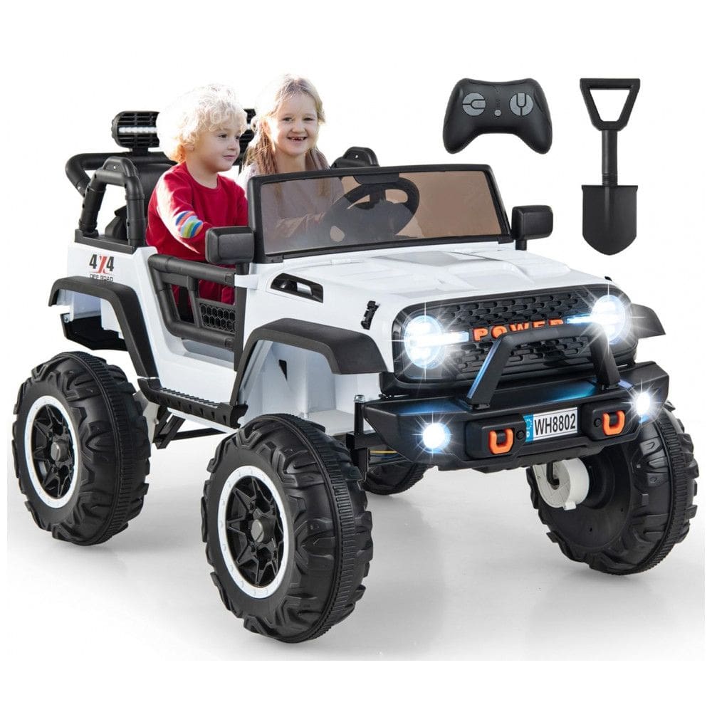 Carro Elétrico Infantil 2 Lugares OLAKIDS Branco 24V 2WD/4WD Jeep 4x550W Controle Remoto LED Suspensão Música 20” Assento Duplo