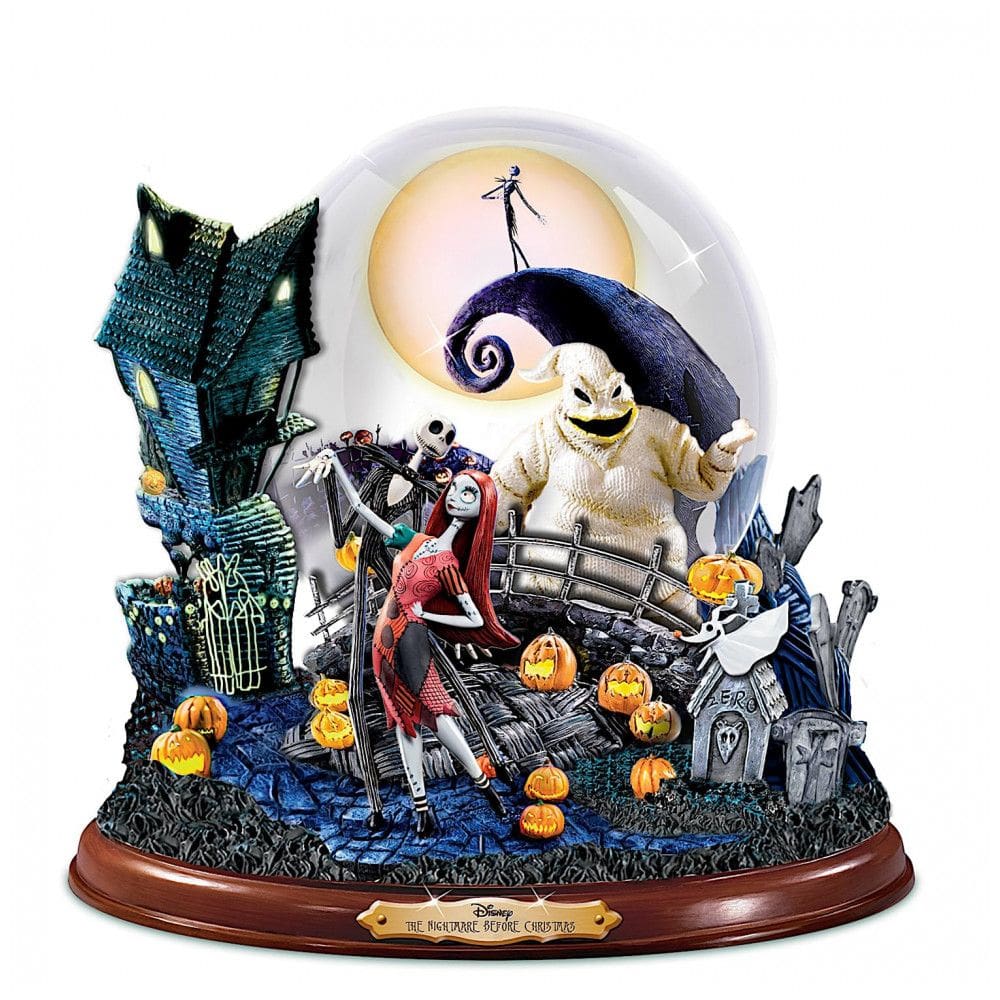 Globo de Neve Musical Tim Burton The Nightmare Before Christmas com Base Rotativa e Luzes - The Bradford Exchange, Personagens em Resina