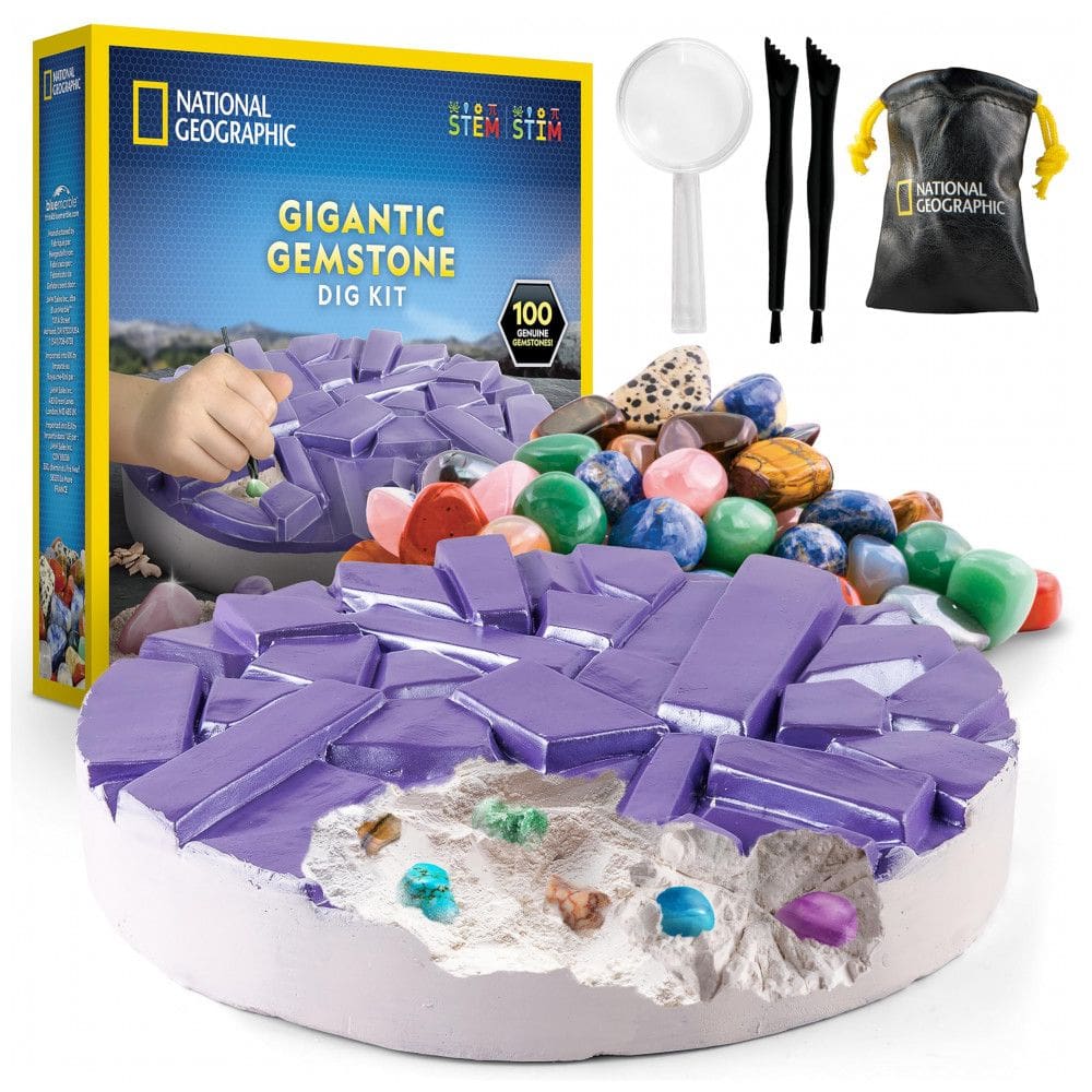 Kit de Escavação Gigante de Gemas Reais – Brinquedo Educativo, STEM para Crianças com 100 gemas, Presente Criativo, National Geographic