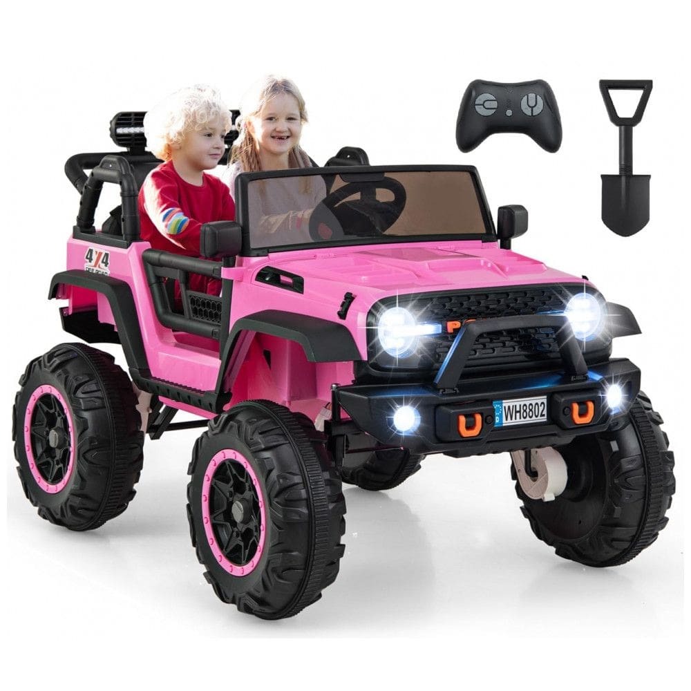 Carro Elétrico Infantil 2 Lugares OLAKIDS Rosa 24V 2WD/4WD Jeep 4x550W Controle Remoto LED Suspensão Música 20” Assento Duplo