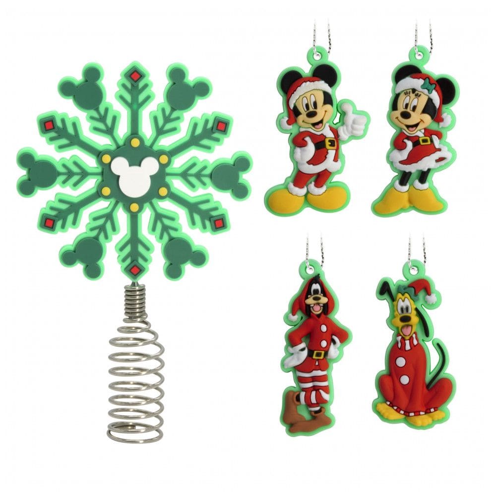 Conjunto Hallmark Disney Mini Enfeites de Natal com Topo de Árvore Mickey e Minnie, 5 Peças em PVC Inquebrável, 13 x 8,4 x 1,9 cm