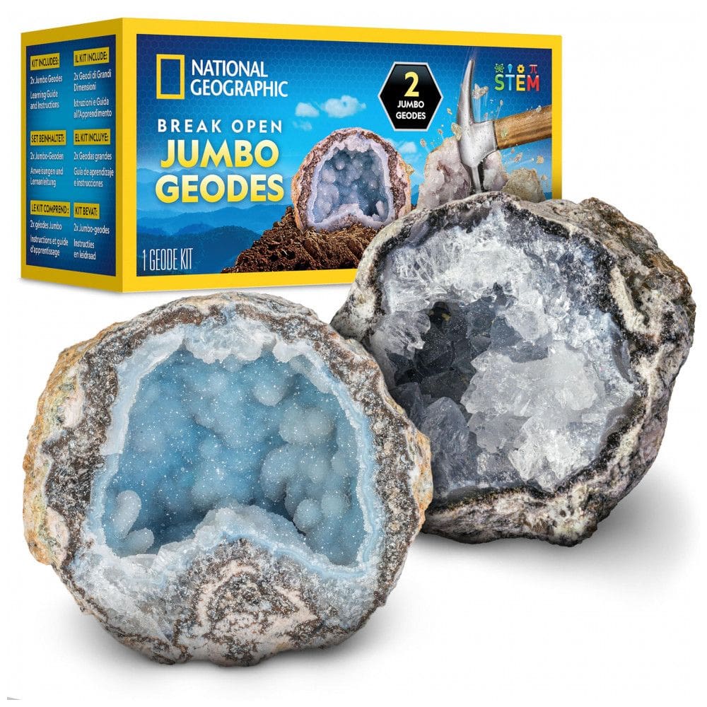Kit de Escavação de 2 Geodos Gigantes – Brinquedo Educativo STEM, Presentes Científicos para Crianças, National Geographic
