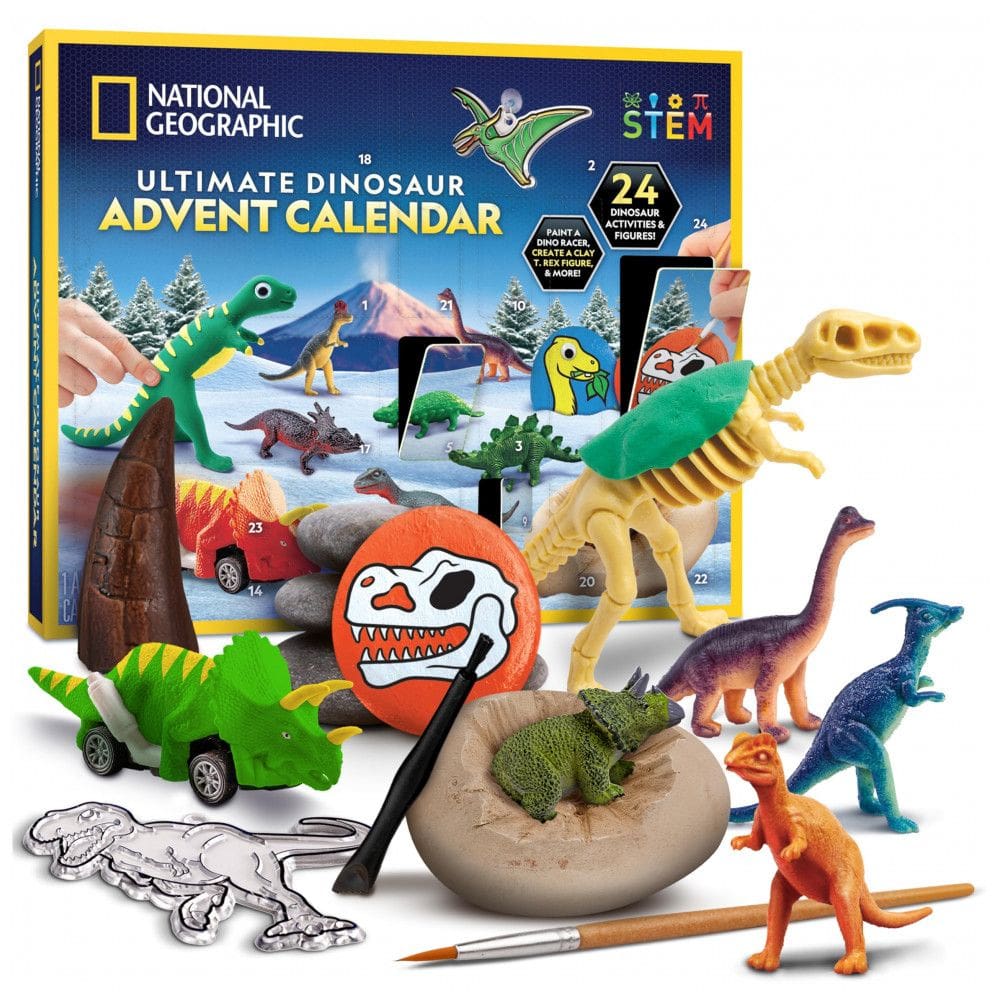 Calendário do Advento Dinossauros – 24 Atividades e Figuras, Brinquedo Educativo STEM para Crianças, Presente Criativo, National Geographic