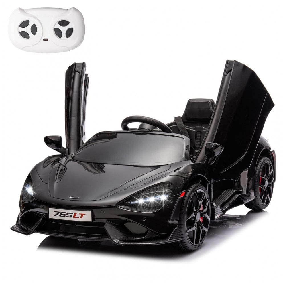 Carro Elétrico Infantil McLaren765LT MUKIDY Preto 12V, Controle Remoto, Música, Luzes LED, 3 Velocidades, Cinto Segurança, Modelo Licenciado