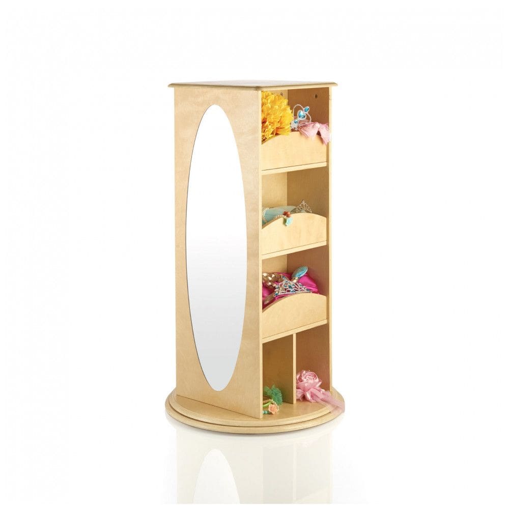 Armário infantil giratório para fantasias Guidecraft Rotating Dress Up Storage Natural com prateleiras, cabideiro e espelhos