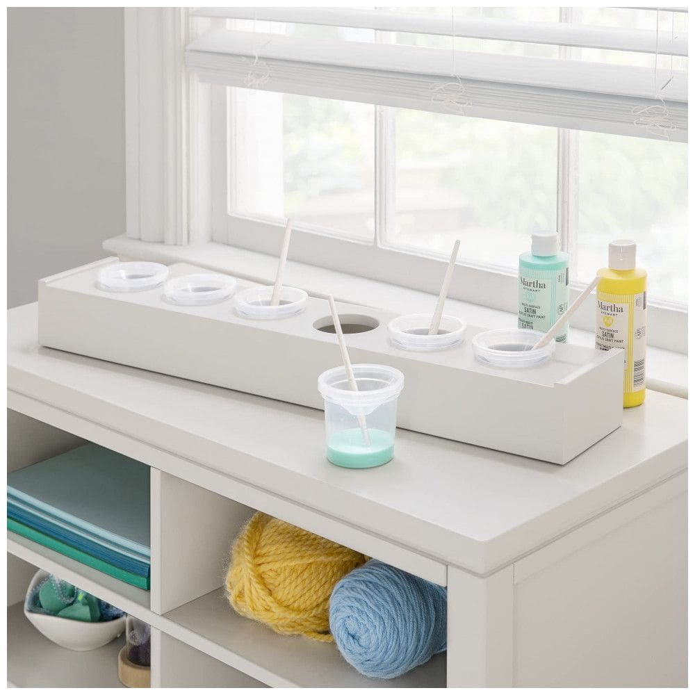 Bandeja infantil Martha Stewart Crafting Kids Linen White com 6 potes de tinta antivazamento para organização de materiais de pintura