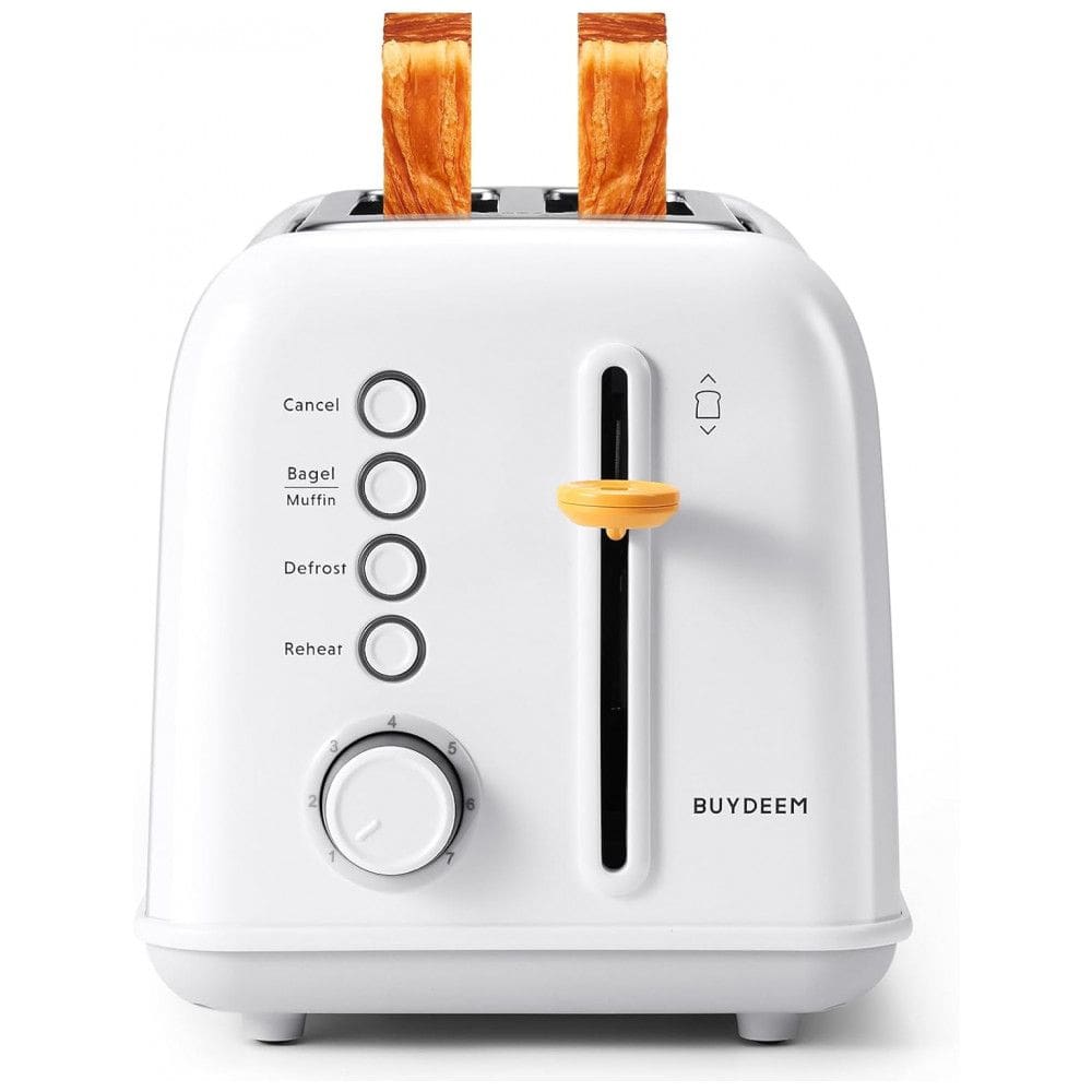 Torradeira 2 Fatias BUYDEEM DT620 Inox Branco Ártico Retro, 7 Níveis, Slots Largos, Função Bagel/Muffin, Bandeja Migalhas, 900W, 110V