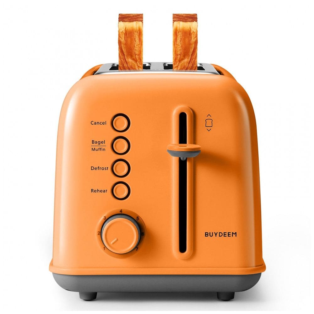 Torradeira BUYDEEM DT620 Laranja 2 Fatias com Fendas Largas, Função Bagel e Muffin, Bandeja de Migalhas Removível e 7 Níveis de Tostagem
