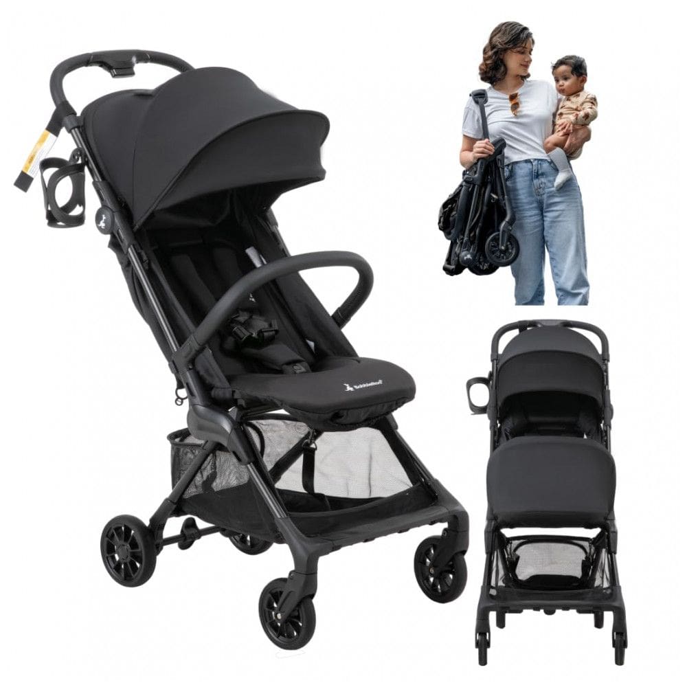 Carrinho compacto BabbleRoo Hoplite Preto Jet Black - Ultraleve 5,6 kg, Estrutura em Liga de Aço, Reclinação 175°, Capota Impermeável UPF