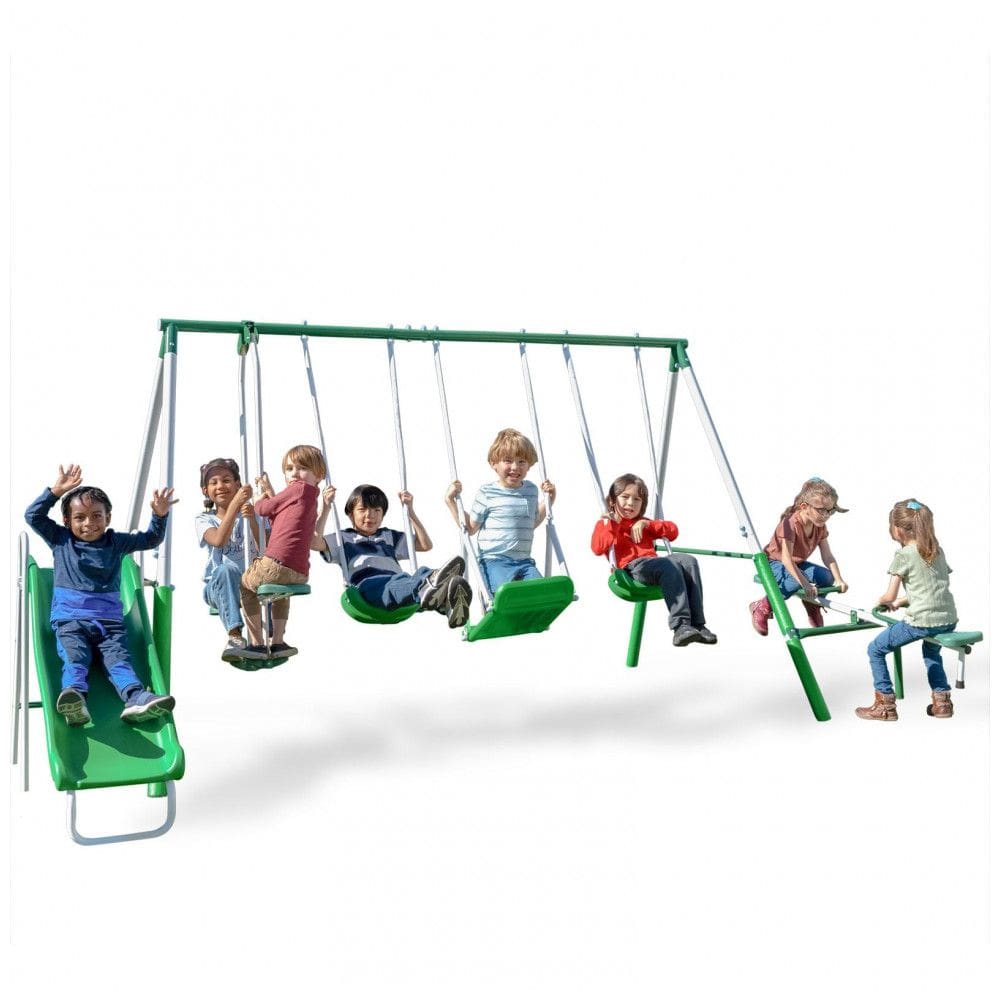 Set de Balanço Metálico Sportspower Park Ridge Verde/Branco com 2 Balanços, Balanço em Pé, Balancim Romano 2 Pessoas, Gangorra