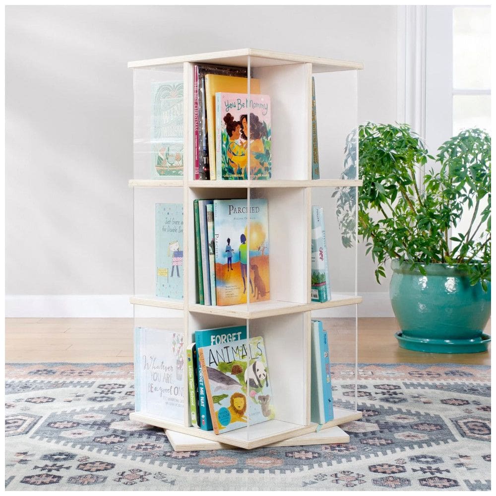 Estante Giratória Infantil 3 Andares Guidecraft EdQ Branca em Compensado de Bétula com Janelas Acrílicas