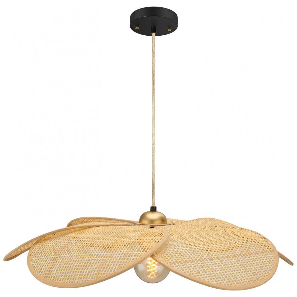 BAMWUAN Lustre de Bambu com Abajur em Rattan Trançado à Mão, 61 cm, Altura Ajustável até 87,6 cm, Luminária Boho para Sala e Quarto