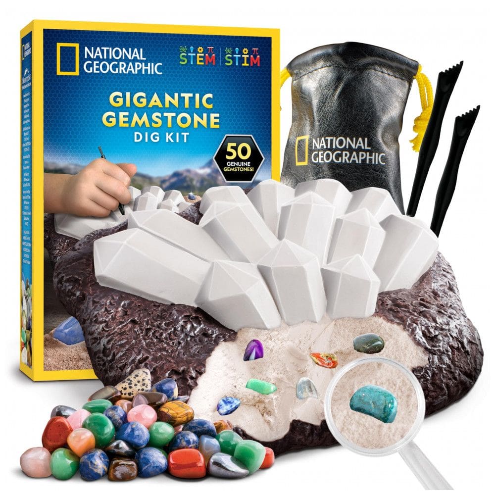 Kit de Escavação Gigante de Gemas Reais – Brinquedo Educativo STEM, Presente Criativo para Crianças com 50 gemas, National Geographic