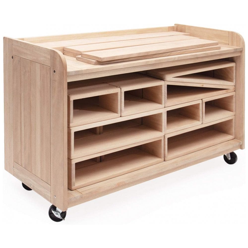 Carrinho de armazenamento Guidecraft Outdoor Hollow Blocks madeira eucalipto, rodas giratórias com trava, para blocos de montar externos