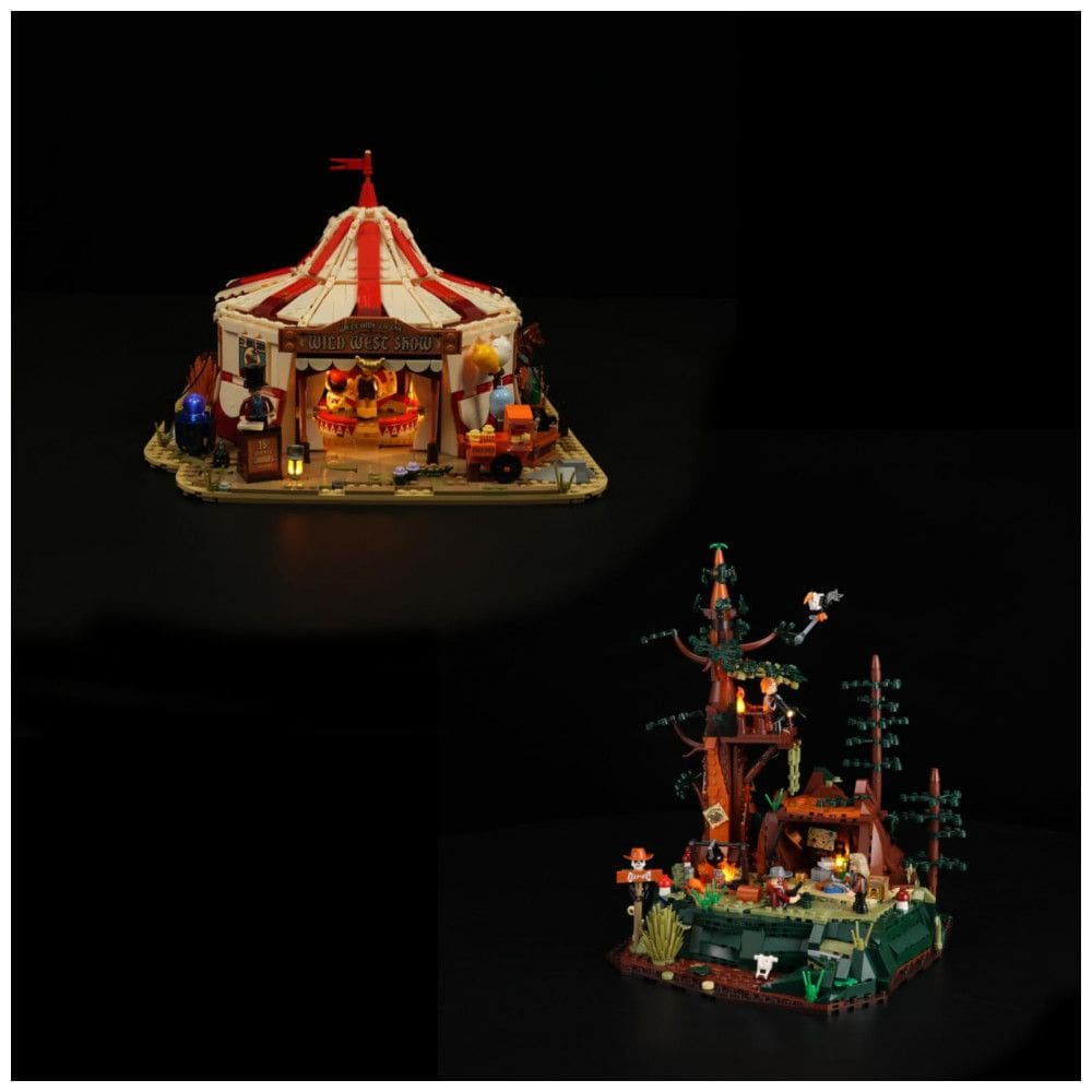 Circo Viajante Lumibricks Colorido com 7 LEDs, 6 Barracas Externas, Estrutura Modular Big Top,