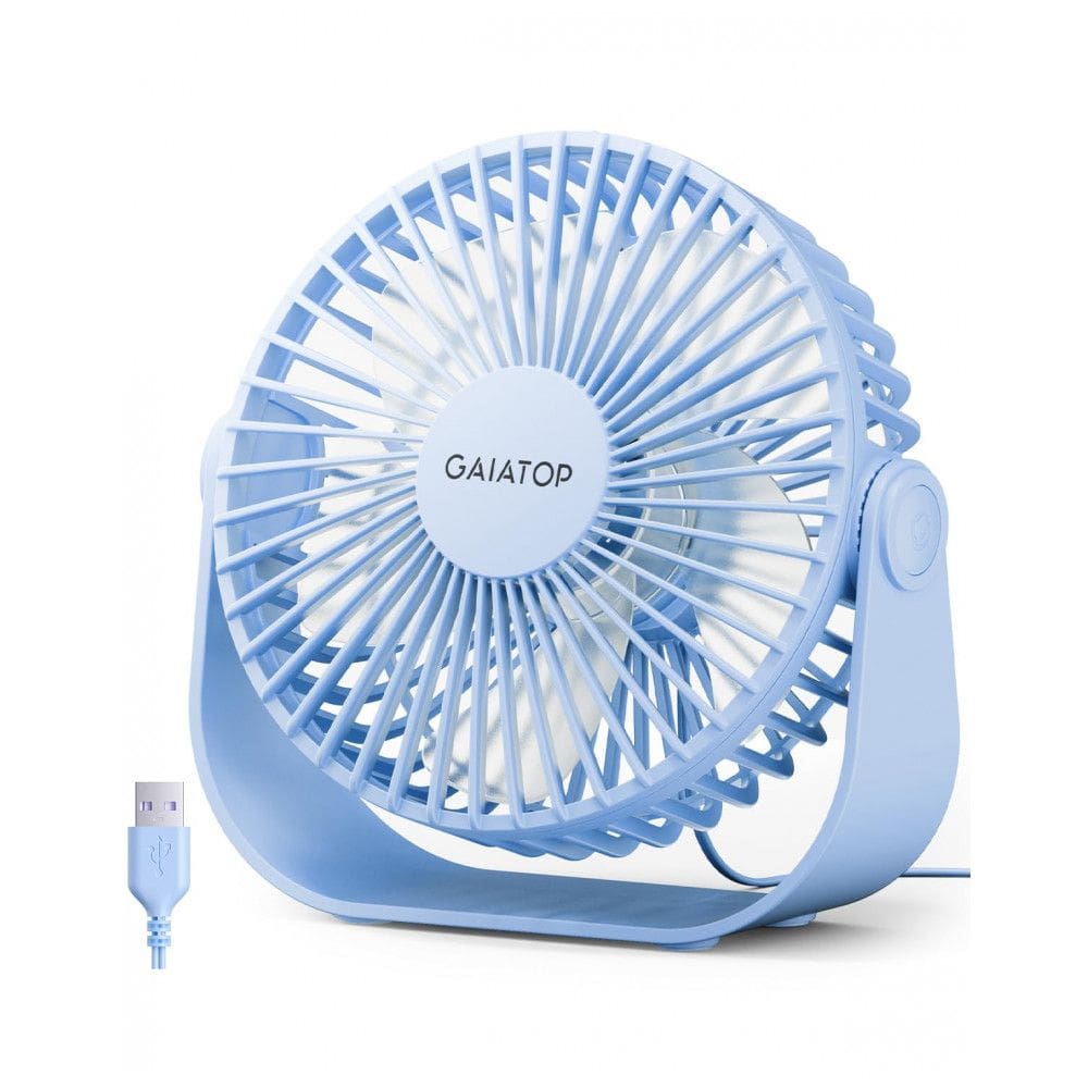 Ventilador de Mesa USB Gaiatop Azul 14 cm, 3 Velocidades até 4,8 m/s 2500 RPM, Rotação 90°, Silencioso, 5 Lâminas, Modelo TF55B