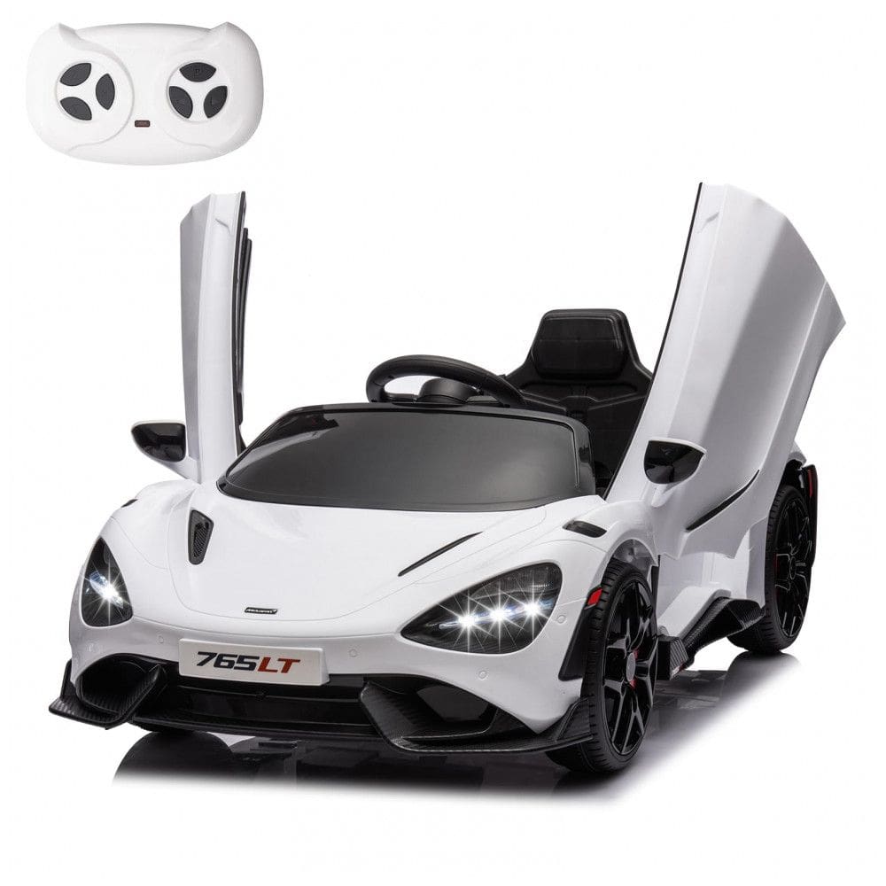 Carro Elétrico Infantil McLaren765LT MUKIDY Branco 12V, Controle Remoto, Música, Luzes LED, 3 Velocidades, Cinto Segurança