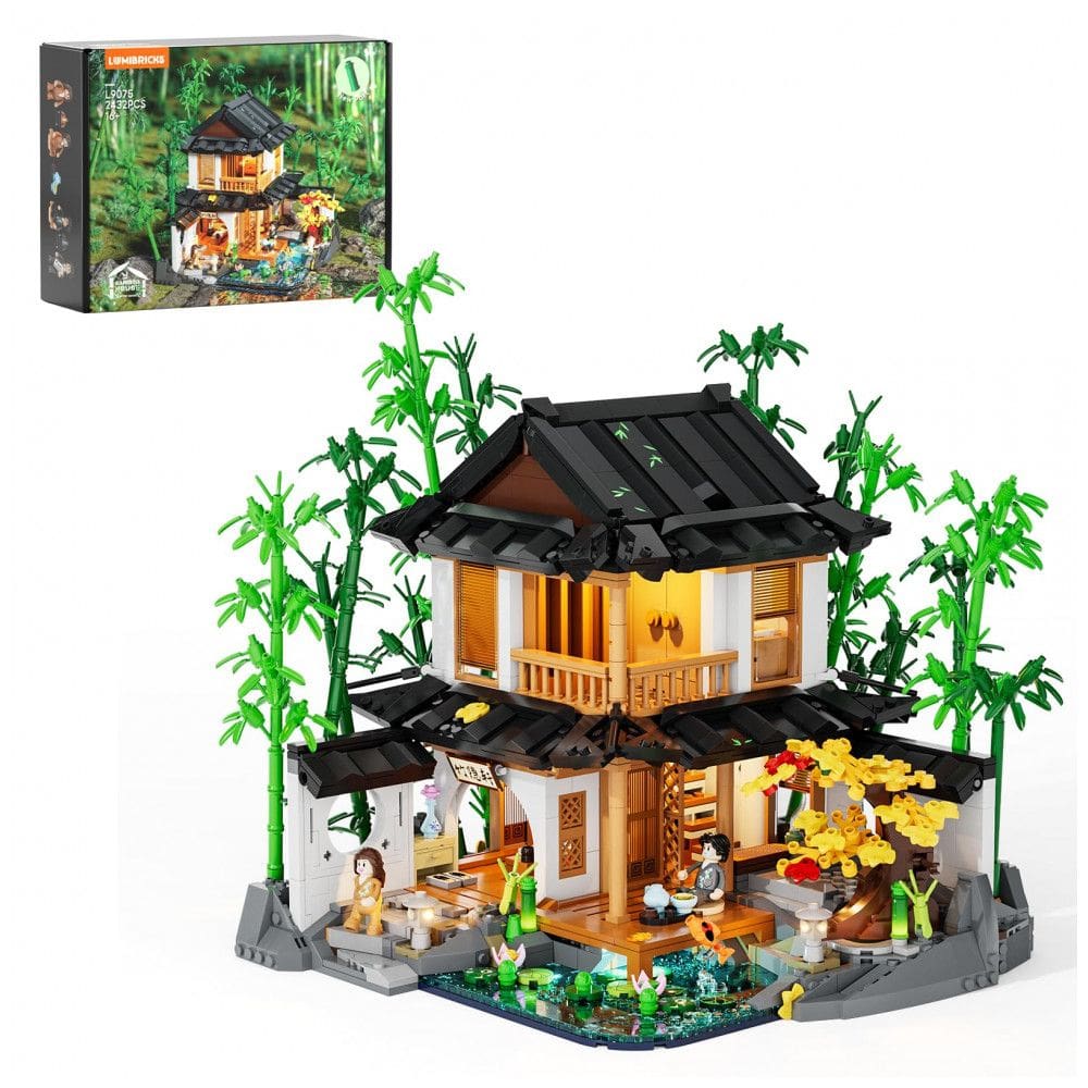 Conjunto de construção Lumibricks Bamboo House 2432 peças com iluminação LED e casa de bambu em estilo jardim chinês
