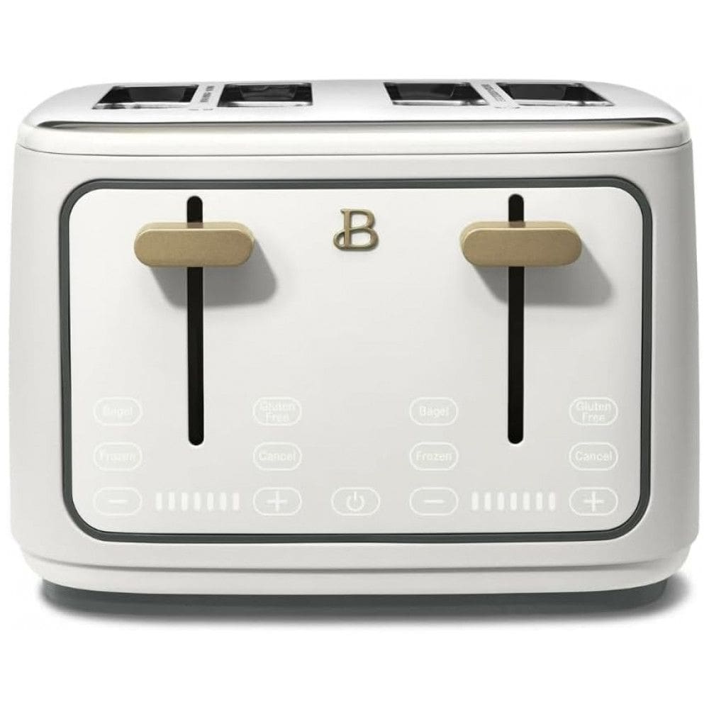 Torradeira elétrica de pão 4 fatias Beautiful Branca, 1800W, slots extralargos, display touch, funções bagel e congelados, aço inox, 110V