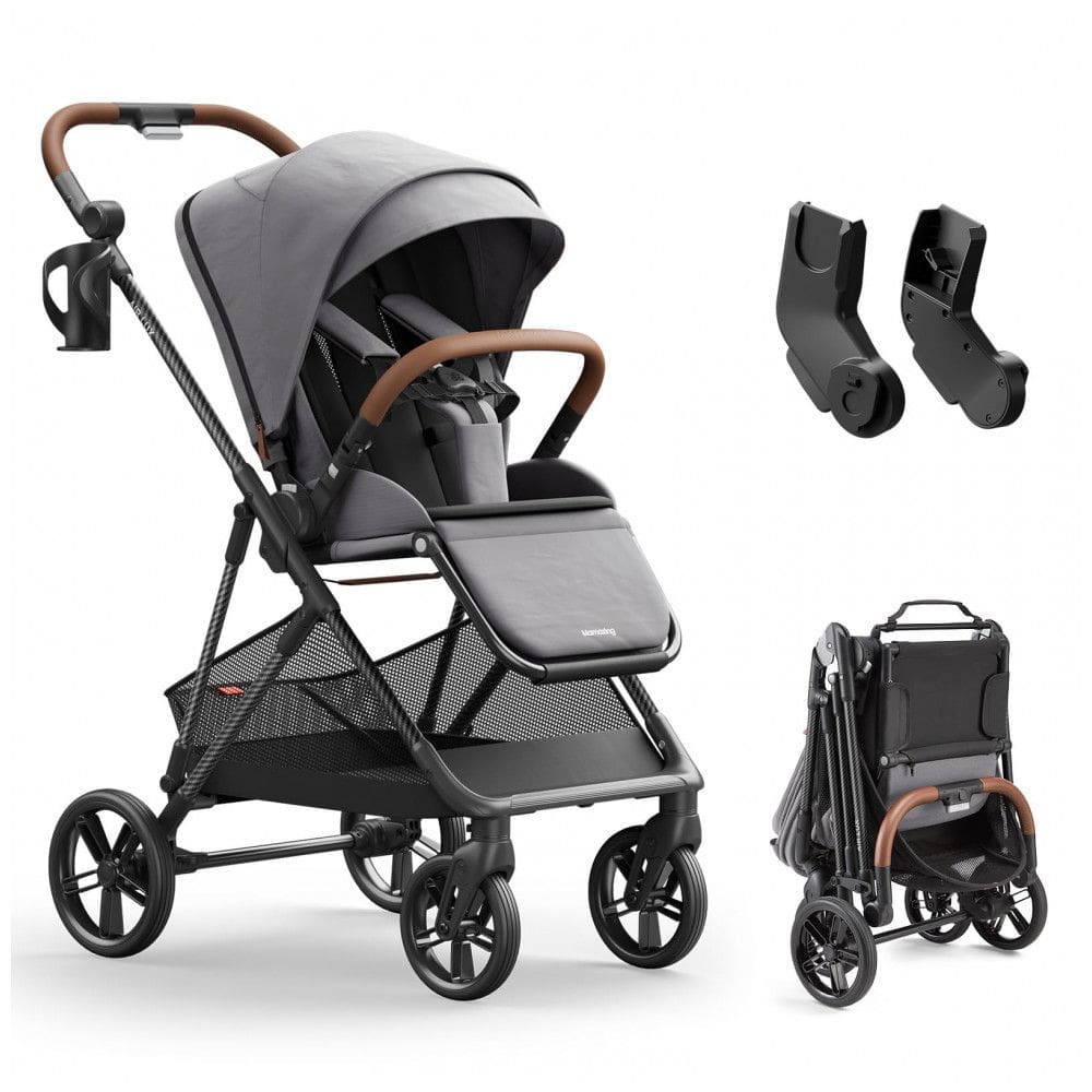 Carrinho de Bebê MAMAZING Air Lux Cinder - Estrutura Fibra de Carbono, Dobrável com Uma Mão, Assento Reversível, Adaptador para Bebê