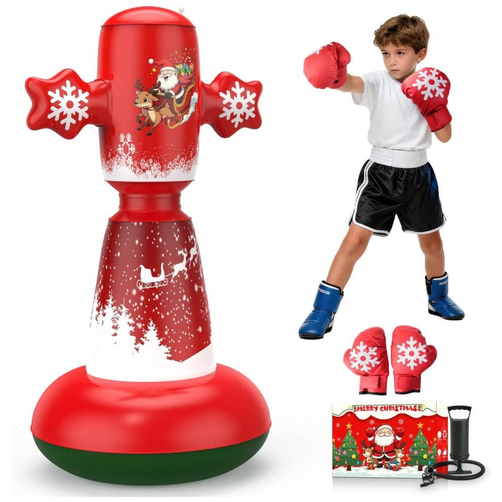 BaiYuan Bolsa de Pancadas Inflável 147 cm para Crianças - Treino de Karatê, Taekwondo com Tema Natalino Vermelho e Verde