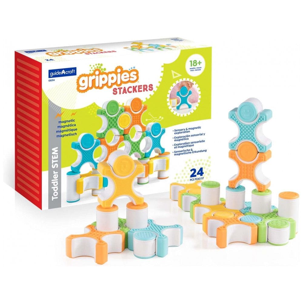 Conjunto magnético Grippies Stackers Guidecraft com 24 peças macias para construção STEM para bebês e crianças pequenas