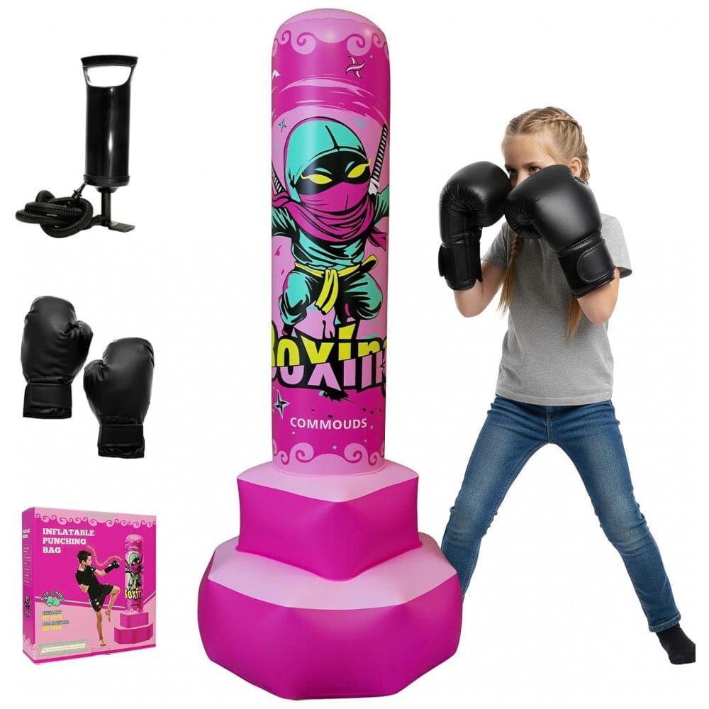 COMMOUDS Saco de Pancadas Inflável 170 cm para Crianças com Luvas, Rebate Rápido, Ideal para Treinos de Karatê, Taekwondo e MMA