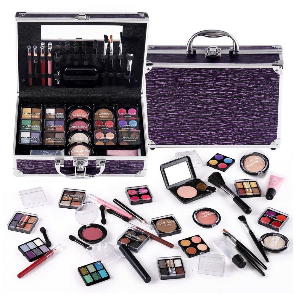 Kit Maquiagem Completo CHARMCODE Roxo Estojo Alumínio Reutilizável 6 Paletas Sombras Lápis Olhos Lábios Pincéis COHB008_02