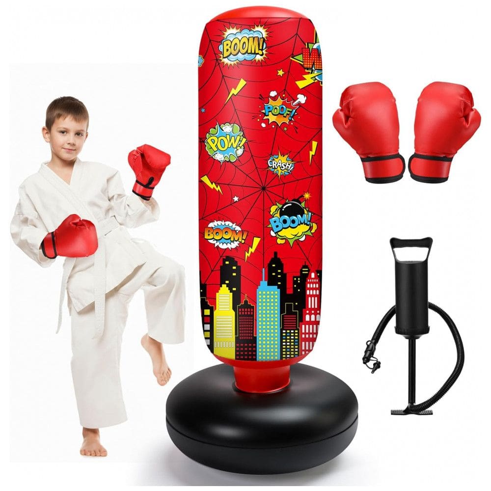 Jenaai Bolsa de Pancadas Inflável Infantil 102 cm com Design Aranha, Luvas e Bomba de Ar para Exercícios Diários e Artes Marciais