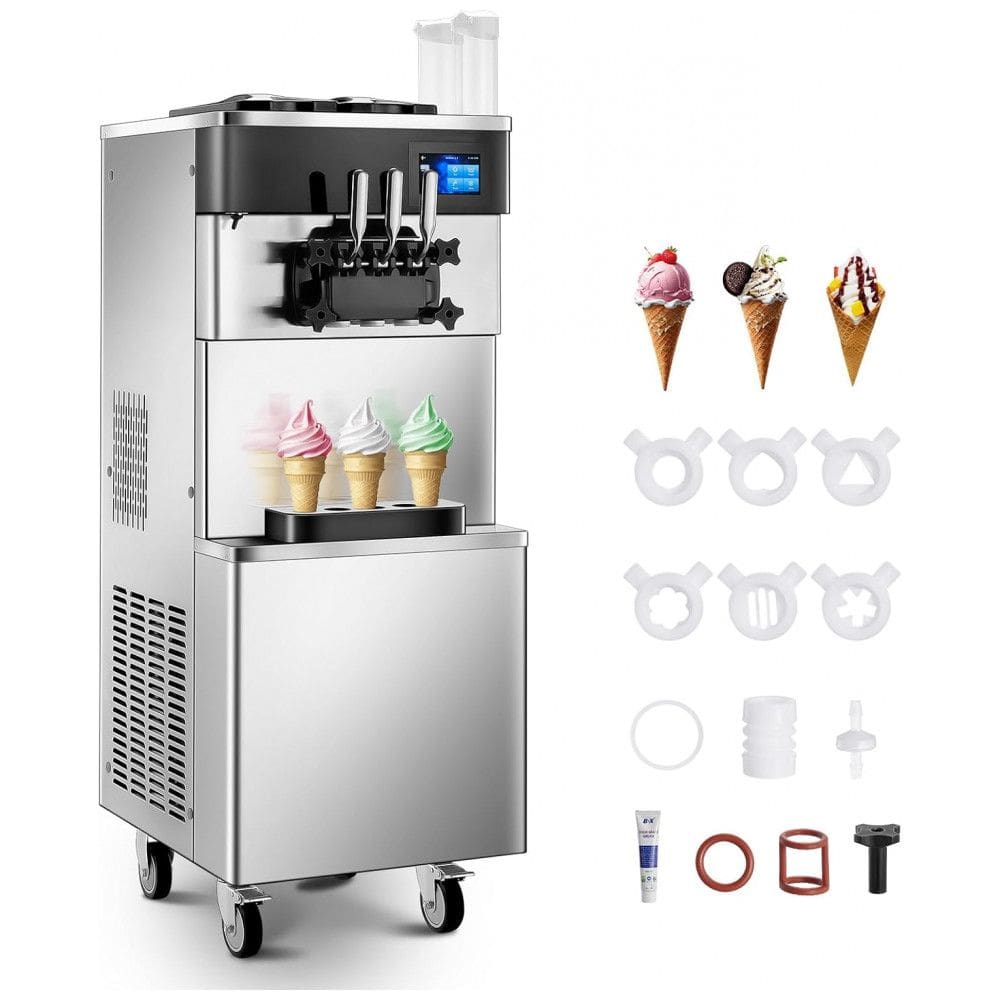 Máquina Comercial de Sorvete FOHERE 3 Sabores 25-32 L/h, Prata, Funil 14 L, Painel LCD Touch, Auto Limpeza, 825B, 2200W