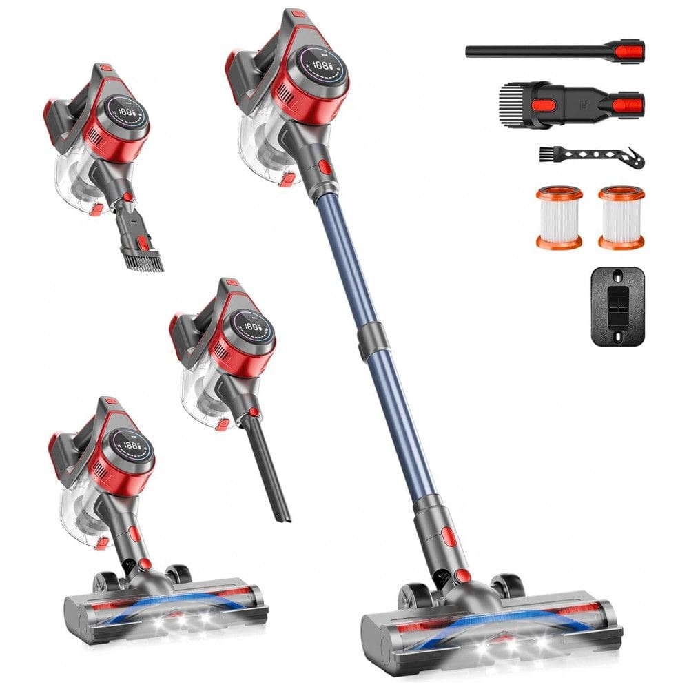 Aspirador Sem Fio BSNAW Vermelho 35kPa LED Bateria Destacável 45 Minutos 8 em 1 XL-638A 22.