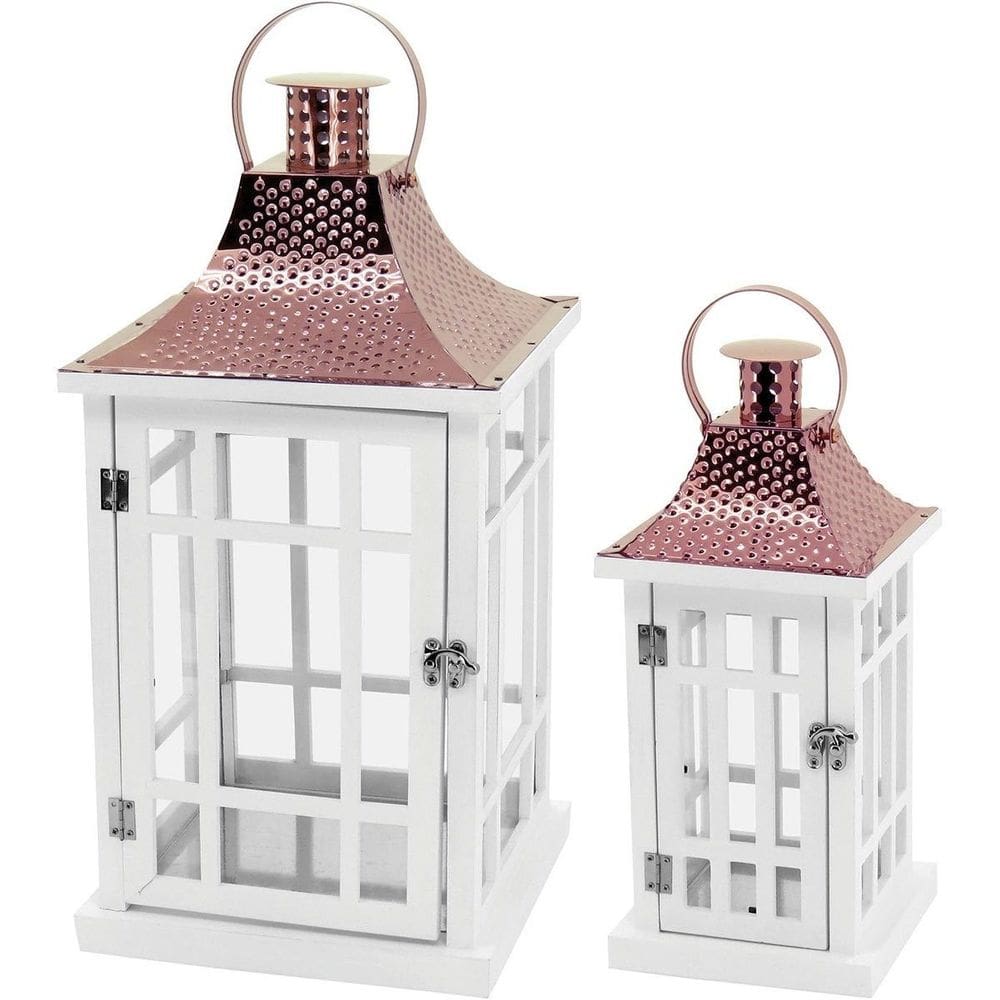 Lanterna De Madeira Branco Tolstoy Decorativa Elegante 2pçs