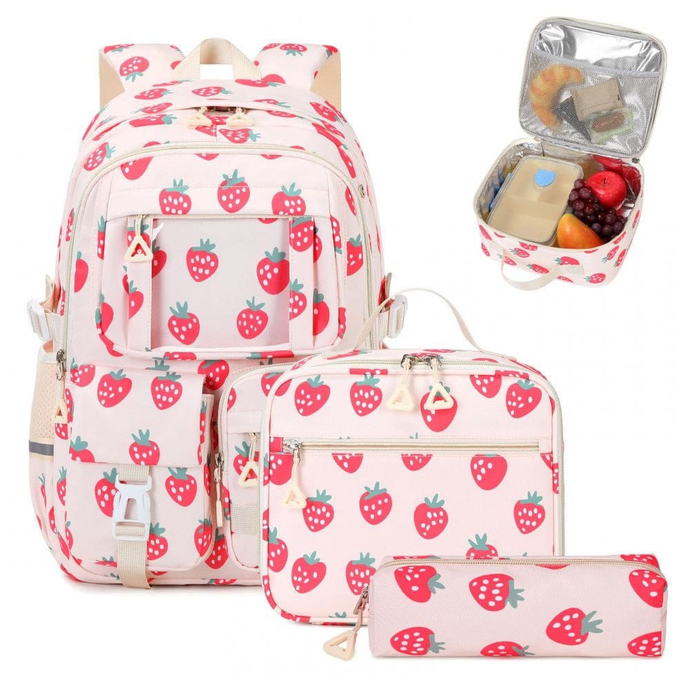 Mochila escolar PIG PIG GIRL morangos 3 em 1 com lancheira e estojo, estilo ita bag