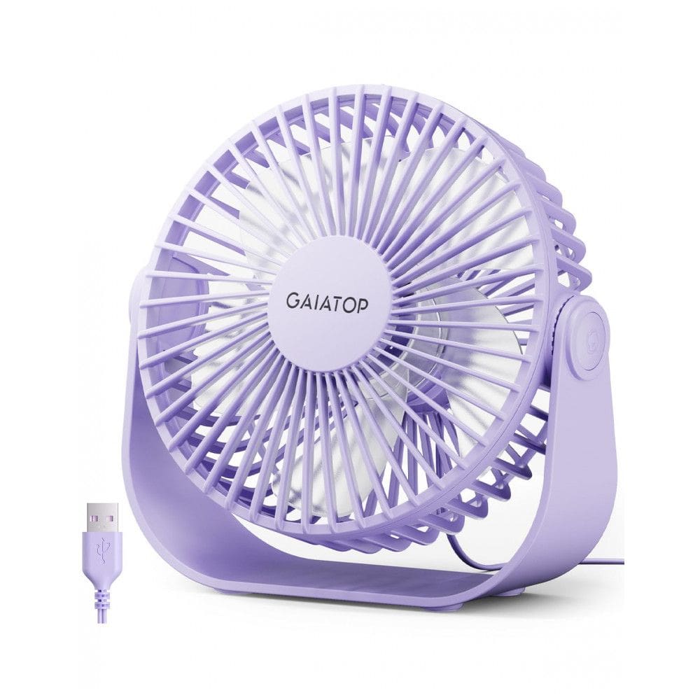 Ventilador de Mesa USB Gaiatop Roxo 14 cm, 3 Velocidades até 4,8 m/s 2500 RPM, Rotação 90°, Silencioso 40 dB, 5 Lâminas, Modelo TF55B