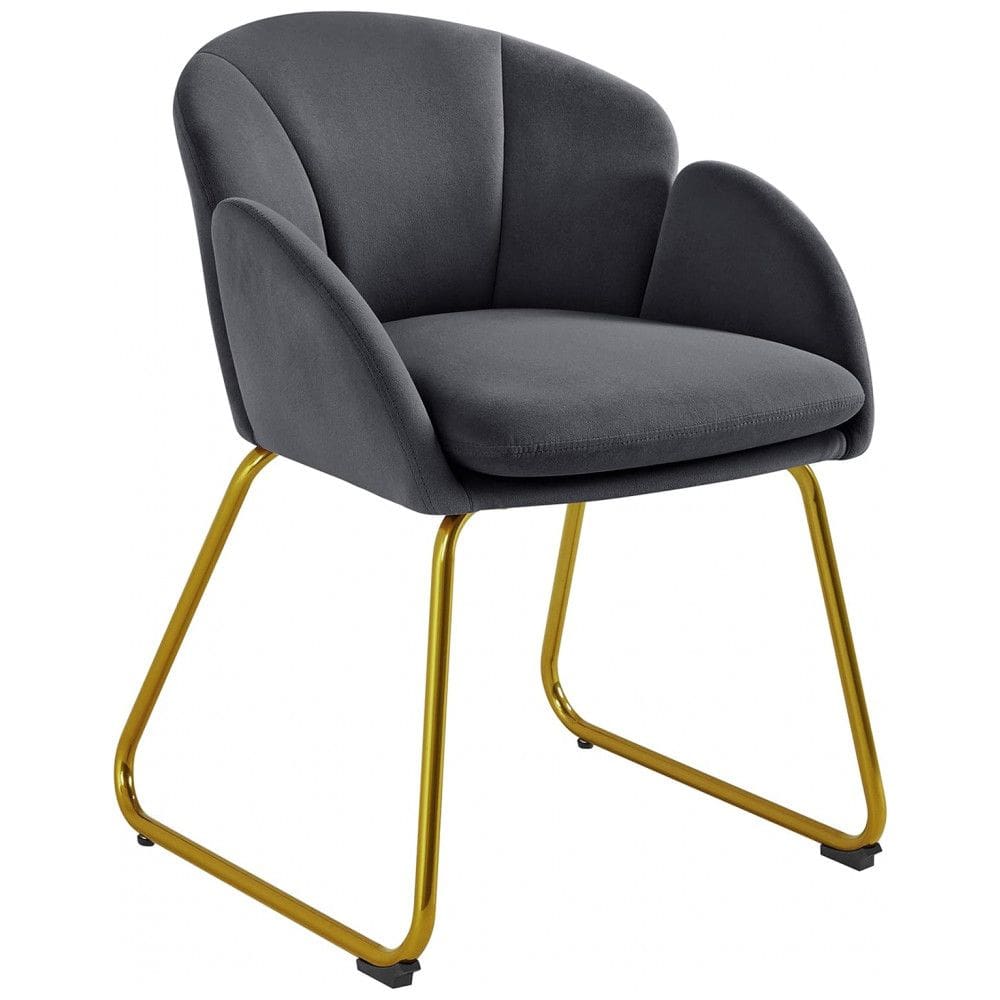 Yaheetech Poltrona Veludo Formato Flor, Pernas Metálicas Douradas, Cinza Escuro, Moderna e Confortável
