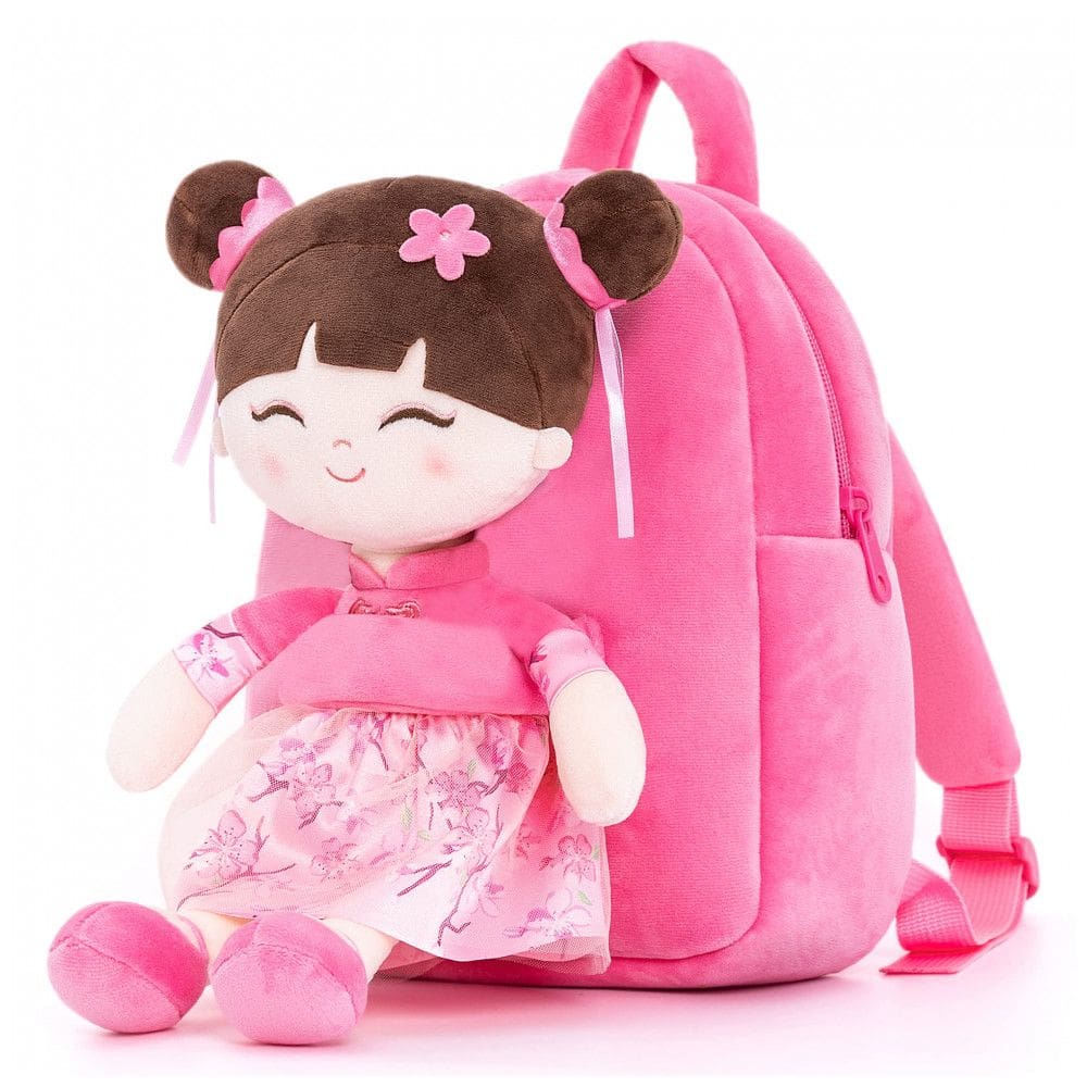 Mochila infantil Gloveleya boneca asiática rosa de pelúcia