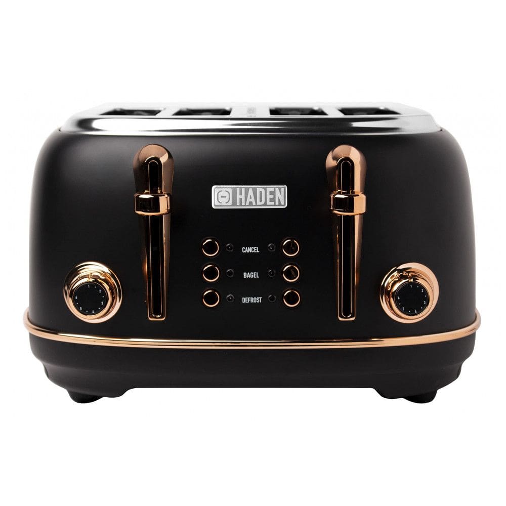Torradeira HADEN Heritage inox 4 fatias preta e cobre com fenda extra larga e 6 níveis de tostagem 1500W 110V