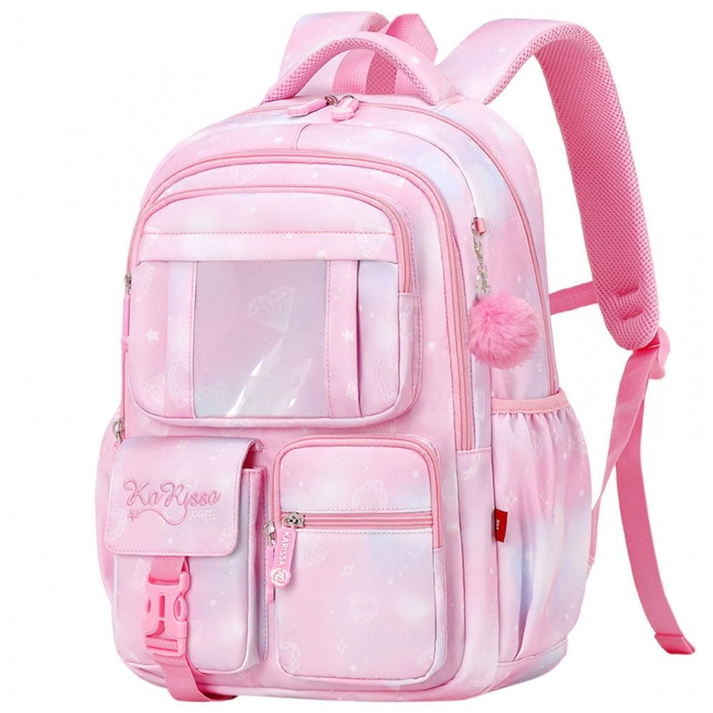 Mochila escolar infantil SPORTBANG kawaii 3 peças, grande capacidade, com estojo transparente e chaveiro de pompom, rosa